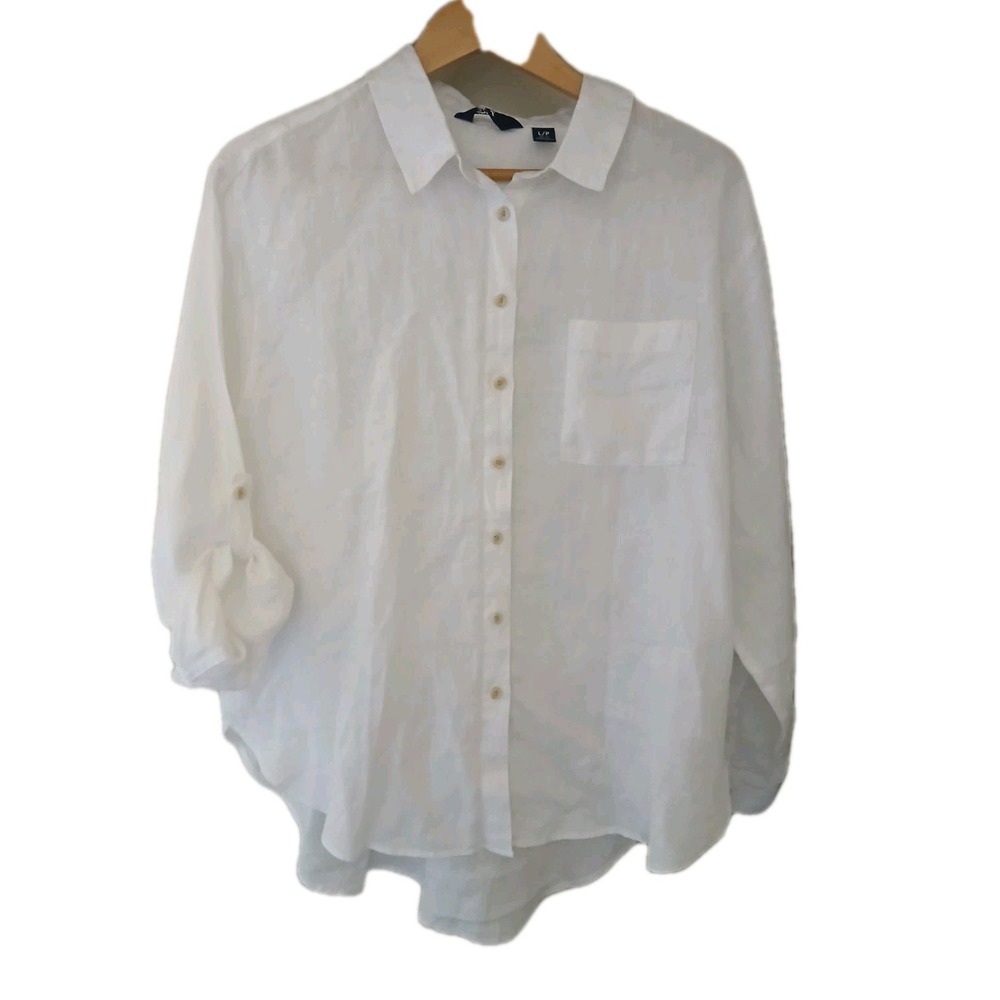 Lands' End 100% Linen Button Down Blouse